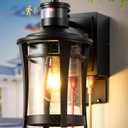Gleamz Outdoor Porch Light with GFCI Outlet, Black Motion Sensor Outdoor Wall Light Fixtures, 100% Aluminum Exterior Lantern Lights, Wall Mount Light with Seeded Glass, Coach Lights for Garage, Patio, 1-Pack