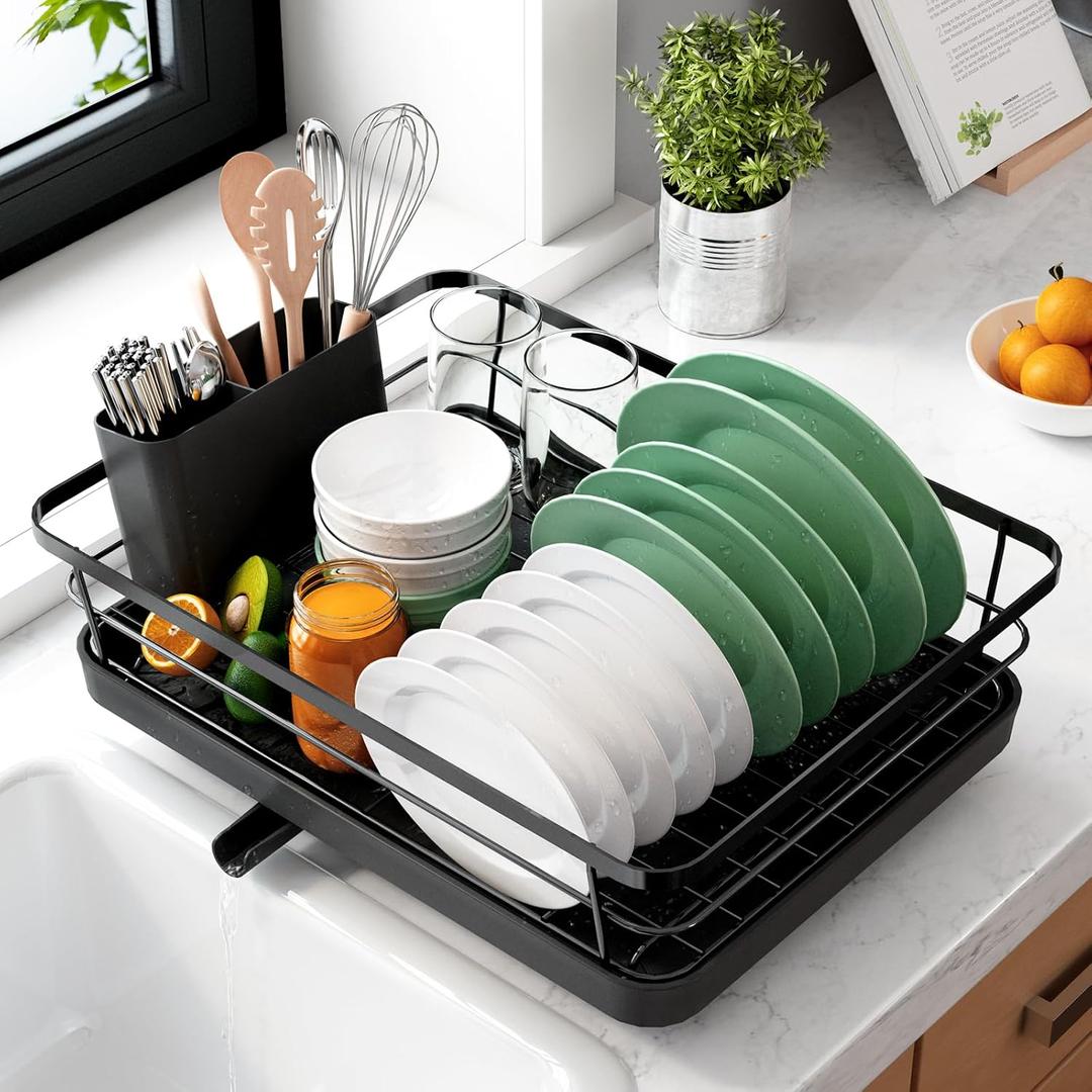 Kitsure Dish Drying Rack for Kitchen Counter, Stainless Steel Sink Organization and Storage Essentials with Cutlery Holder, Home and Appartment Decor, 12''W x 15.5''L, Black Kitsure Dish Drying Rack for Kitchen Counter, Stainless Steel Sink Organization and Storage Essentials with Cutlery Holder, Home and Appartment Decor, 12''W x 15.5''L, Black
