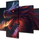 5 Piece Wall Decorations for Living Room Dragon Wall Art Dragon Poster Prints on Canvas Modern Dragon Home Decor Framed Ready to Hang (50"Wx24"H) (Artwork-04)