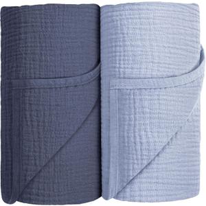 Susurration Muslin Swaddle Blanket Baby,100% Cotton Baby Receiving Blanket Soft Thin Swaddle Blanket for Unisex Newborn 40x40in 2Pack (Navy Blue)
