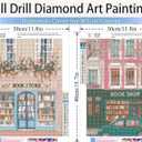 KYOQFVN 2 Pack Book Shop Diamond Art Kits for Adults, Book Shop Diamond Painting Kits for Adults Beginners, DIY Full Round Drill Paint by Diamonds Dot Gem Art for Home Wall Decor 12x16 Inch