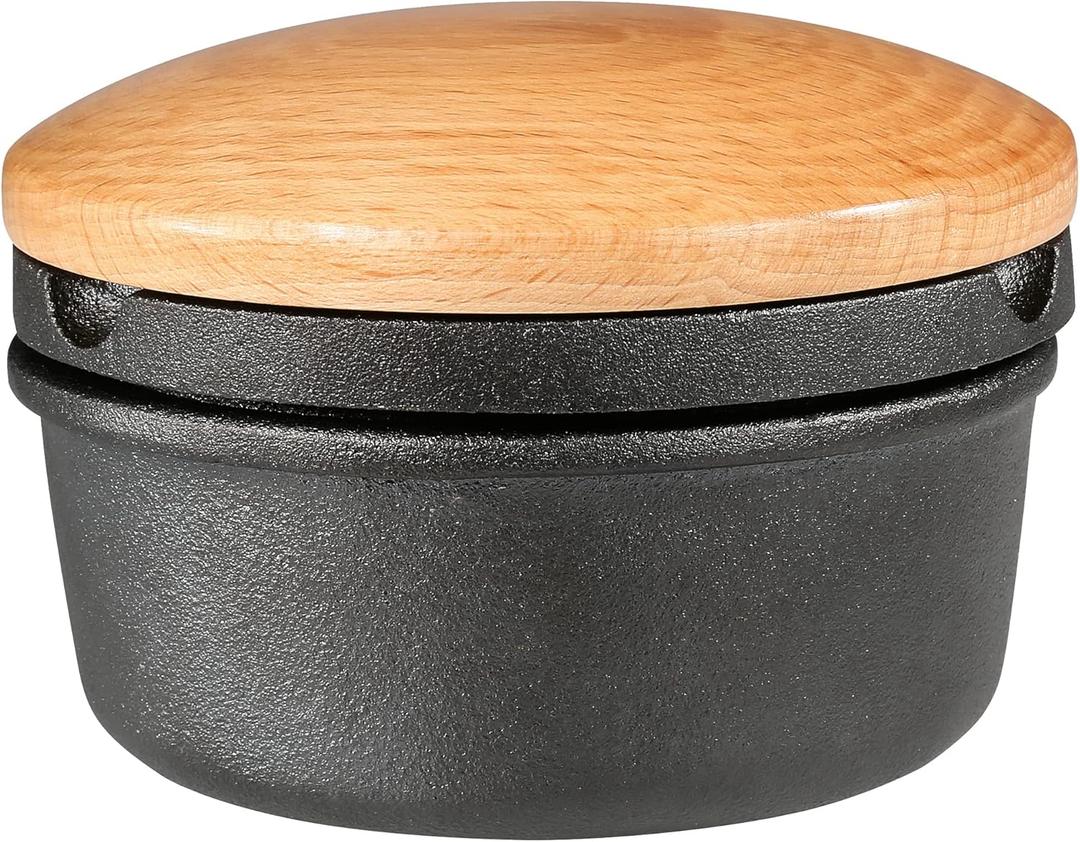 Zassenhaus Cast Iron Spice Grinder Set with Beech Wood Lid, Spice Mill, Herb and Seed Grinder, Black, XL, 5.4" Diameter