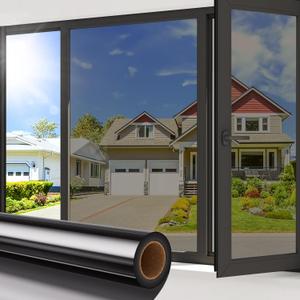 Coavas One Way Privacy Window Film Daytime Mirror Reflective Window Tint for Home Heat UV Sun Blocking Anti-Glare Covering See Out Not in Static Cling Removable for Bedroom,Black-Silver,17.5x118.1In