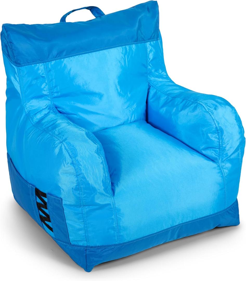Big Joe Dorm Bean Bag Chair with Drink Holder and Pocket, Two Tone Blue Smartmax, Durable Polyester Nylon Blend, 3 feet