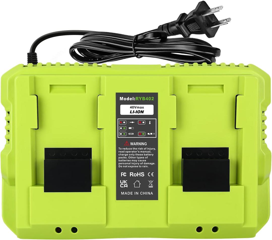 Replacement for Ryobi 40V Battery Charger, OP402 Dual Port Fast Charging Station with USB & Type-C - Compatible with OP4026 OP4050 OP4050A OP4040 OP4060 OP4015 40 Volt Lithium Batteries