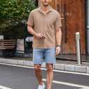 COOFANDY Men's Casual Button Down Shirts Short Sleeve Regular Fit Untucked Dress Shirts Knit Textured (M)