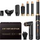 6 in 1 Hair Dryer Brush, Foldable Blow Dryer Brush with Air Styler Curler Wrap, Detachable Hot Air Brush Dry,Volumize, Straight,Curl, Negative Ion Brush Blow Dryer with Diffuser, Hair Styler Tools