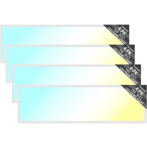 4 Pack 1x4 LED Flat Panel Light Drop Ceiling Office Fixture 5 CCT 3000K-6500K Adjustable & 5 Wattage 15W-20W-30W-40W-50W Selectable, 0-10V Dimmable，Flush Mount Ceiling Light