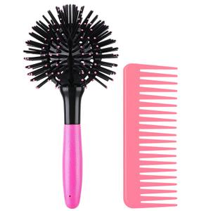 3D Bomb Curl Hair Brush 360 Round Styling Hair Brush Detangling Hairbrush Spherical Ball Brush Salon Round Hair Curling Curler and Wide Tooth Comb for Curly/Long/Wet/Dry Hair