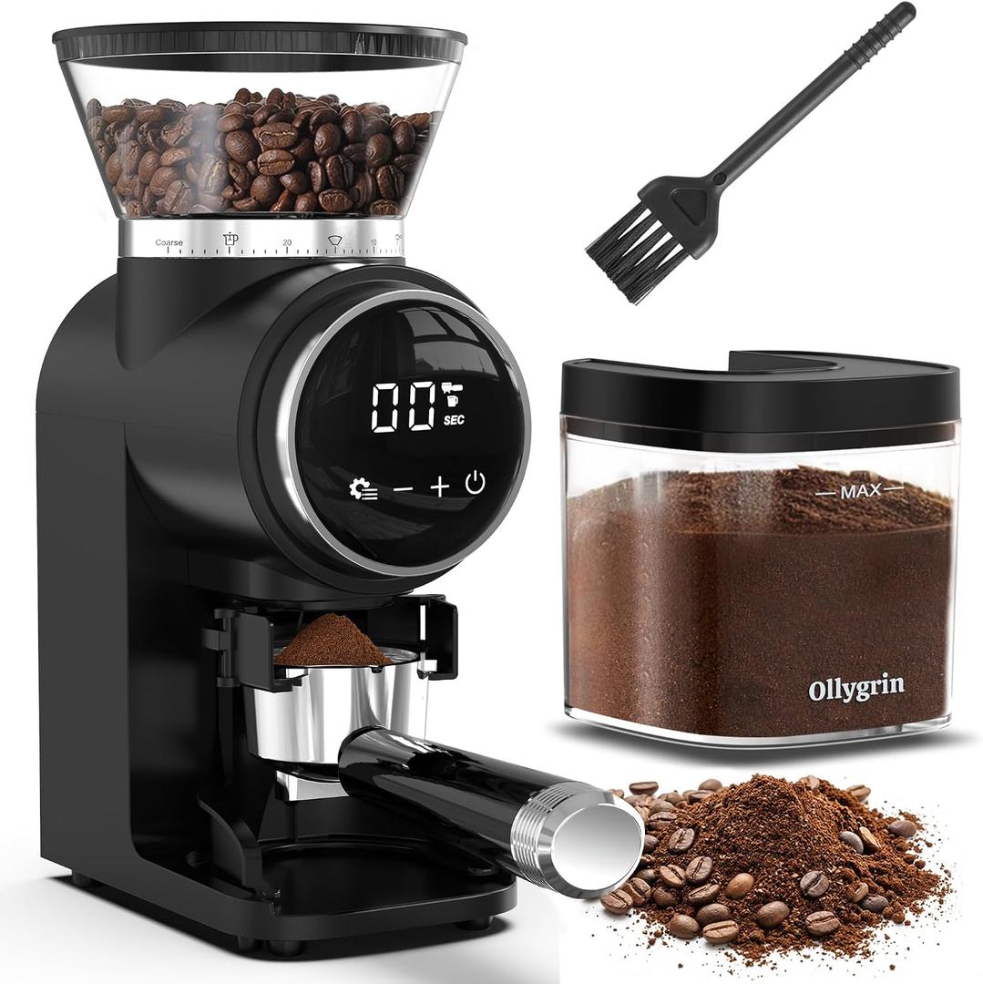 Ollygrin Conical Burr Coffee Grinder Electric, Compact Coffee Grinder for Home Use,Burr Mill Grinder with 30 Precise Grinding Sizes, Touch Panel, Removable Burr & Coffee Container, 2-12 Cups