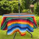 Mexican Strips Outdoor Tablecloth with Umbrella Hole for Oval Table, Waterproof Strip Patio Table Cloth with Zipper - 60 x 102 inches