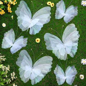 Geelin 6 Pcs Large White Butterfly Decorations Mariposas Grandes para Decoracion Big Butterfly Party Decor 20 Inch 12 Inch 3D Silk Butterflies for Baby Shower Women Birthday Party Wedding Decor