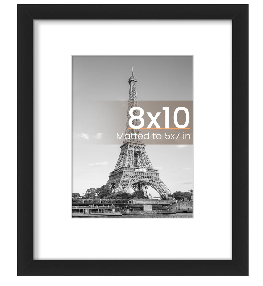 upsimples 8x10 Picture Frame, Wall Decor Photo Frames, Black 1 Pack | 8 x 10 Frame, 5x7 Frame with Mat for Gallery Wall, Family, Baby, Dog, Dorm, Christmas, Mothers' Day
