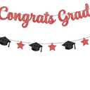 Graduation Decorations 2026 | Glitter Congrats Grad Banner Red and Black - 10 Feet | Black and Red Graduation Banner | Grad Cap Garland for Grad Decorations Class of 2026, KatchOn