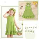 YOUNGER TREE Toddler Girl Summer Sundress Sleeveless Casual Dress Ruffle Hem Cotton Solid Outfits with Bowknot (Green)