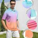 uideazone Mens Golf Shirt Dry Fit Athletic Polo Shirts Moisture Wicking Performance 3D Print Short Sleeve (Small, Gradient Colorful)
