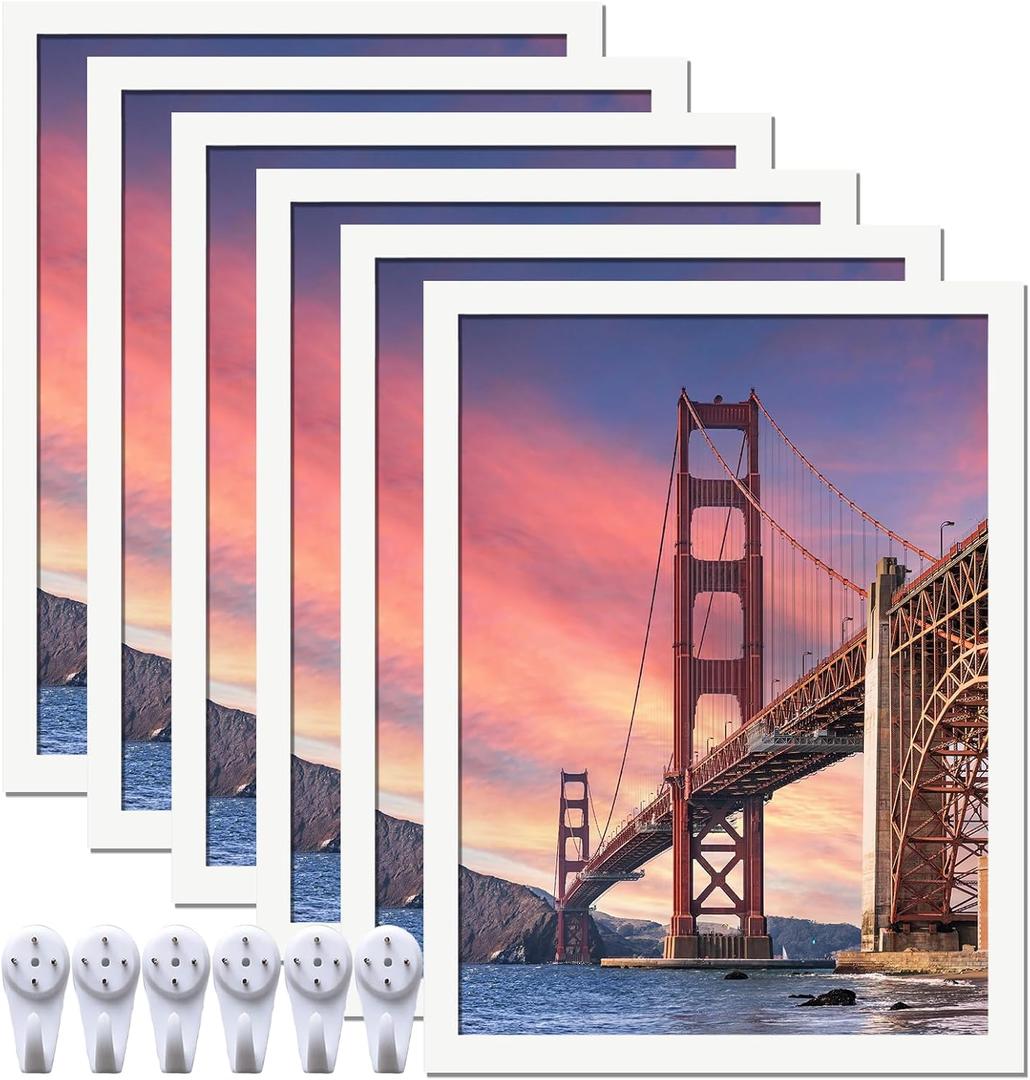 6 Sets 18x24 Picture Frame, Frames for 18 x 24 Canvas Collage Photo Poster Certificate Wall Gallery, High Transparent Horizontal Vertical White 18 by 24 Inches