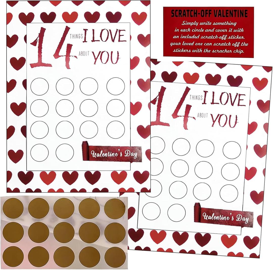 4 x 2PCS Valentine's 14 Things We Love About You Scratch Off Cards, Valentine's Advent Calendar, Personalized Gift for Him Her Husband Wife Girlfriend Boyfriend (2Pcs - We Love)