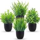 Der Rose Fake Plants 4 Packs Artificial Plants Small Faux Plants Black Bathroom Accessories for Bathroom Home Office Desk Decor Indoor (Green)