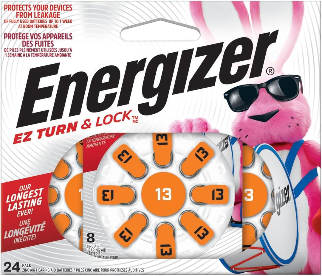 Energizer Hearing Aid Batteries Size 13, Orange Tab, 24 Pack