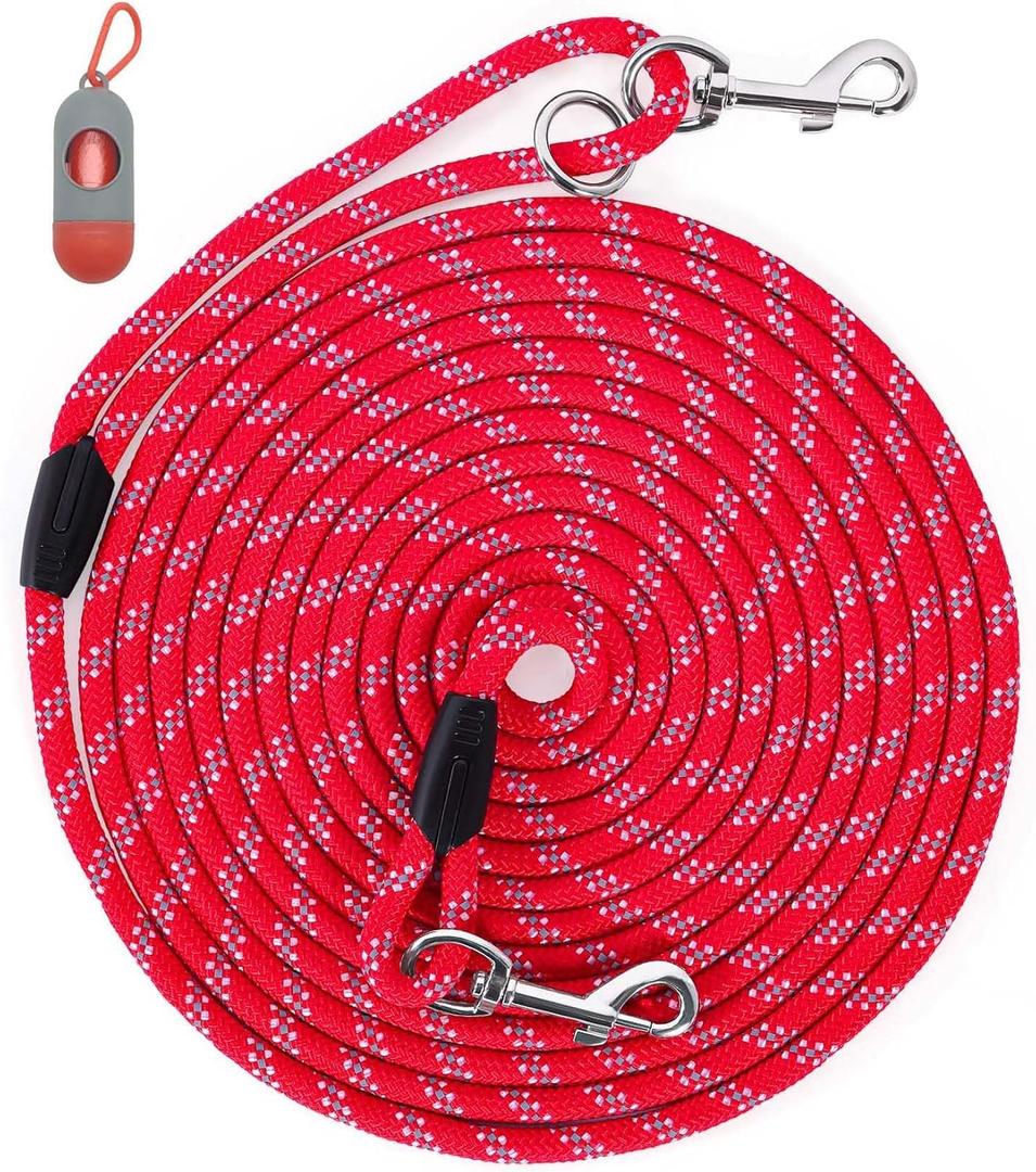 Long Dog Leash for Training 10FT/16FT/20FT/30FT/50FT/100FT, Reflective Tie Out, Heavy Duty Dog Lead for Large, Medium & Small Dogs - Outside Walking, Playing, Camping, Yard (Red)
