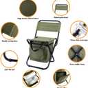 LEADALLWAY Fishing Chair with Cooler Bag Compact Fishing Stool Foldable Small Hunting Chair 12.2" Seat Depth,12.6" Seat Width