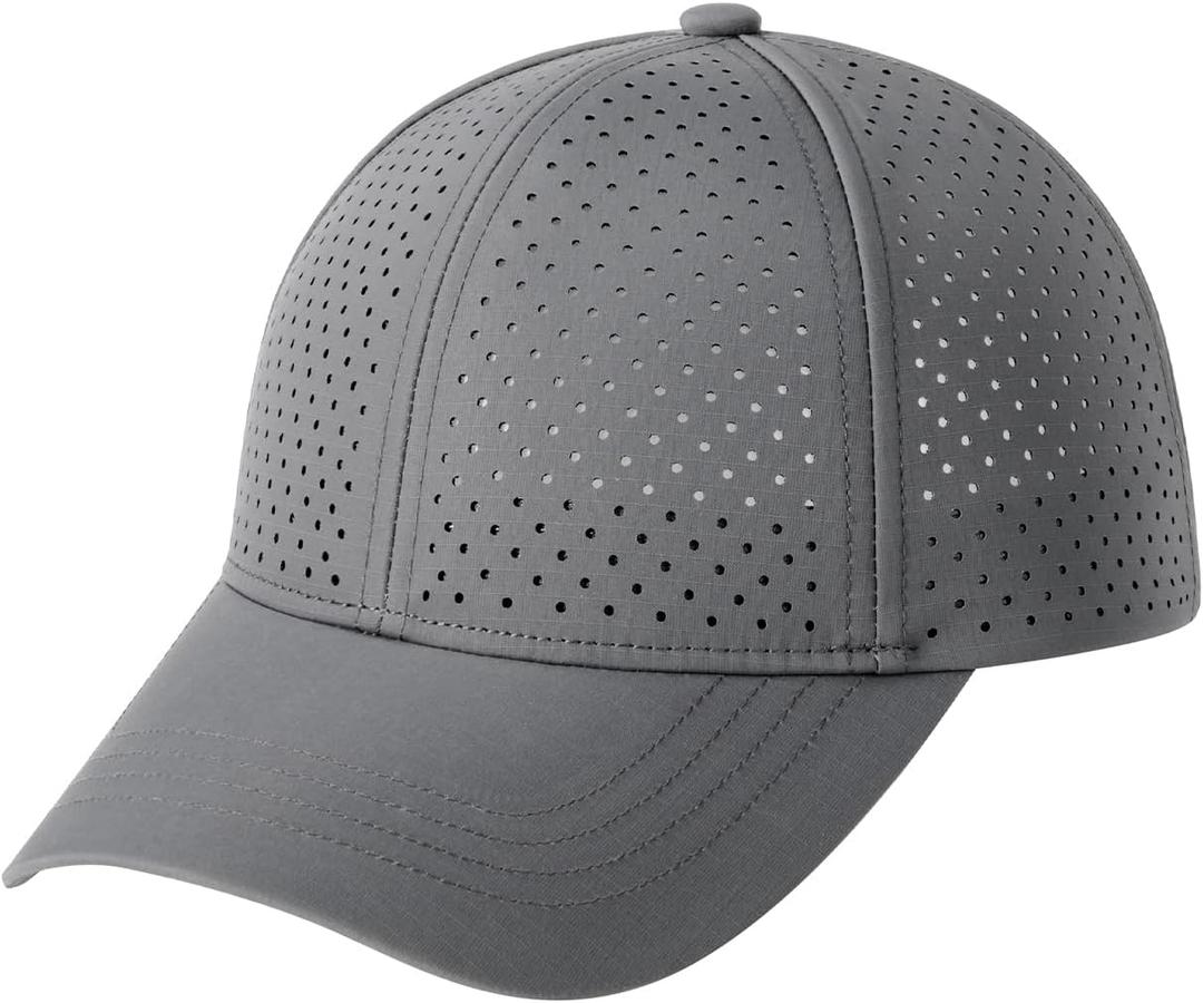 Men Summer Adjustable Performance Hat Breathable Snapback Laser Perforated Mesh Baseball Cap (Gray)