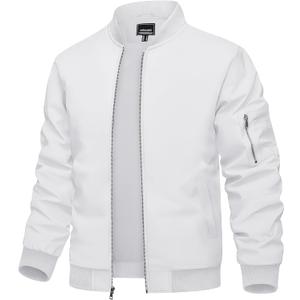 TACVASEN Men's Bomber Jacket Lightweight Casual Spring Fall Windbreaker Zip Up Coat with Pocket, Size S ( White)
