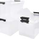 Morcte 4-Pack Clear Plastic Storage Box with Lid and Wheel, 32 L Plastic Storage Boxes