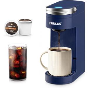 CHULUX Single Serve Coffee Maker for K Cups, One Cup Coffee Machine for Travel Mug, Fast Brewing, Auto Off, Matte Navy
