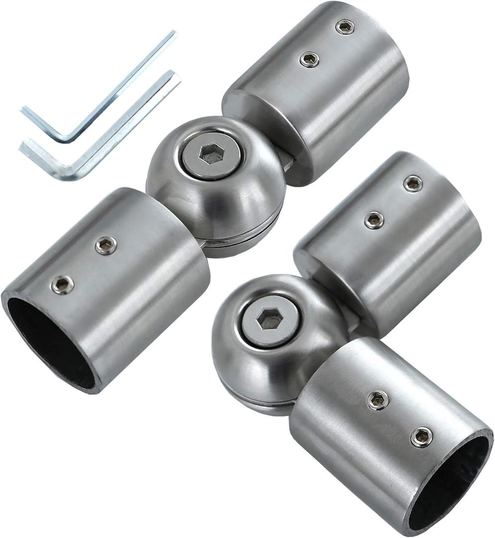 Window Heavy Duty Curtain Rods Connector Set of 2, Adjustable Curtains Rods Connector for Bay Windows Blinds with 1 inch Silver Color Stainless Steel