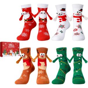 scenicamp 4 Pairs Funny Christmas Socks Magnetic Holding Hands Socks Novelty Christmas Stocking Stuffers Xmas Secret Santa Gag Gifts for Women Men Couples