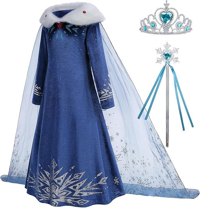 Snow Princess Costume for Girls Halloween Cosplay Winter Toddler Dress Up with Accessories Christmas Birthday Party Blue 110