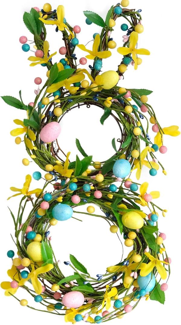 Bibelot 18 Inch Easter Wreaths Bunny Colorful Eggs Wreath for Front Door, Spring Eggs and Berries Twig Wreaths for Home Decor, Easter Wreath for Inside and Outside