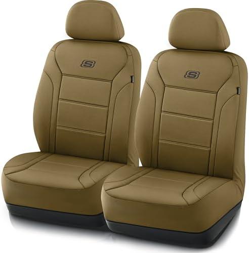 Skechers Memory Foam Car Seat Covers,Lycra Fabric Seat Covers, Car Seat Covers Front Seats Airbag Compatible, Automotive Comfort Protection for Most Cars,Trucks, SUVs (Brown)