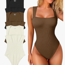 OQQ Women's 3 Piece Bodysuits Sexy Ribbed Strappy Square Neck Sleeveless Tummy Control Tank Tops Bodysuits Size M