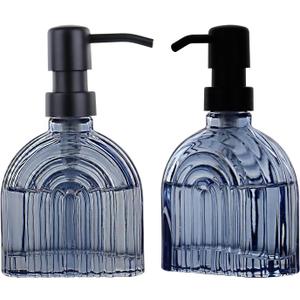 2 Pack Glass Soap Dispenser Bathroom, 9 Oz Kitchen Soap Dispenser, Refillable Liquid Modern Soap Dispenser for Hand Soap, Lotion Dispensers Bottle - Home, Commercial Countertop Decor. (Navy Blue)