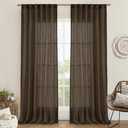 LAMIT Brown Linen Curtains for Living Room 84 inch Length 2 Panels, Light Filtering Semi Sheer Drapes Back Tab and Rod Pocket Farmhouse Panels for Bedroom/Sliding Glass Door, Dark Brown, 52 x 84 Inch