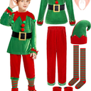 SOMSOC 7 Pack Kids Christmas Elf Costume Set Boys Velvet Elf Dress Up Santa's Helper Costume Xmas Festive Outfit, 11-13Y