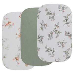 Onacosht Muslin Bassinet Sheets 3 Pack, 100% Cotton Baby Sheet 35" X 20" Compatiable with AMKE 3 in 1 Bassinets, MiClassic, Uiuwoo, Foalom, YADAQE, Milliard and TCBunny Bassinet, Green and Botanical