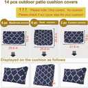 14 Piece Outdoor Patio Cushion Cover Replacement, Waterproof Patio Cushion Covers, Outdoor Furniture Cushion Covers Set for 6 Seat Wicker Rattan Sofa (Blue Grid)