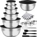 WEPSEN Mixing Bowls Set, 27PCS Stainless Steel Mixing Bowl with Lid Set, Large Nesting Bowls 7, 4.5, 3, 2.5, 2, 1.5QT, Measuring Cups and Spoons Baking Utensils Metal Bowl for Kitchen Prep