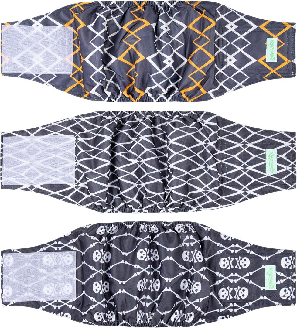 wegreeco Washable Male Dog Belly Band (Stylish Pattern)- Pack of 3 - Washable Male Dog Belly Wrap, Dog Diapers Male (Black Geometric, Large)