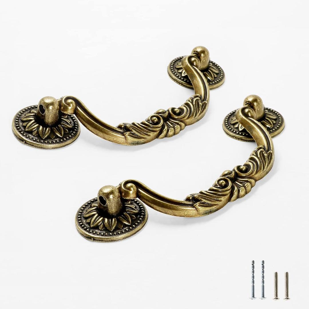 5pcs Antique Bronze Cabinet Pulls, 3-3/4 inch Hole Centers Vintage Drawer Handles, Retro Dresser Pulls Metal Cabinet Hardware for Drawer Dresser Cabinets Closet
