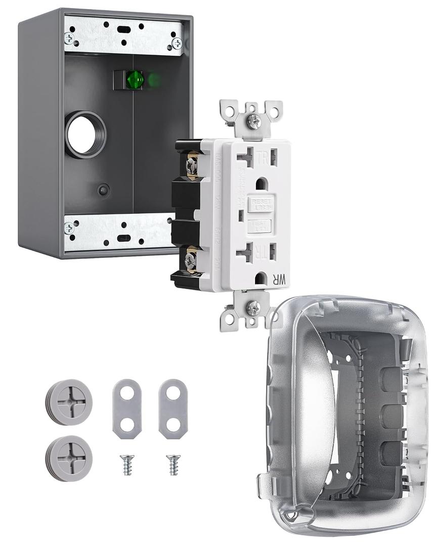 DEWENWILS 20A Outdoor Outlet Box, Heavy Duty GFCI Outlet Kit with Self Test, WR/TR, NEMA 5-20R Outdoor Electrical Box for Garden, Yard, Sports Field, White