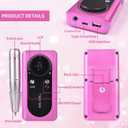 Electric Nail Drill Machine 45000RPM Professional Cordless Rechargeable Portable Nail File Removing Polishing Acrylic Gel Nails with 6 Drill Bits & Sanding Bands, for Nail Salon Home, White