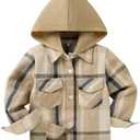 YOUNGER STAR Toddler Kids Boys Girls Flannel Hooded Plaid Shirt Button Baby Red Clothes, 18-24M
