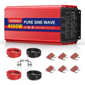 4000W 24V Pure Sine Wave Inverter, 24V DC to 110V/120V AC Power Inverter for RVOff GridTruckPower Outage with 4 AC outlets and LCD Display