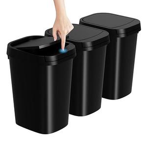 KSSKSS 3 Pack Bathroom Small Trash Can with Lid, 2.6 Gallon Slim Garbage Bin with Pop-Up Lid, 10L Plastic Wastebasket for Bedroom, Office, Kitchen, Toilet (Black)