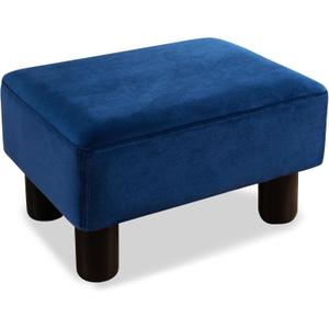 LUE BONA Small Foot Stool, Velvet Fabric Footrest Ottoman Stool with Non-Skid Plastic Legs, Rectangle Footstool Step for Couch, Desk, Office, Living Room, Navy